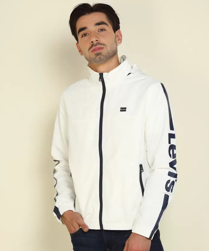 Levi's White Full Sleeves Printed Jacket- WindCheater