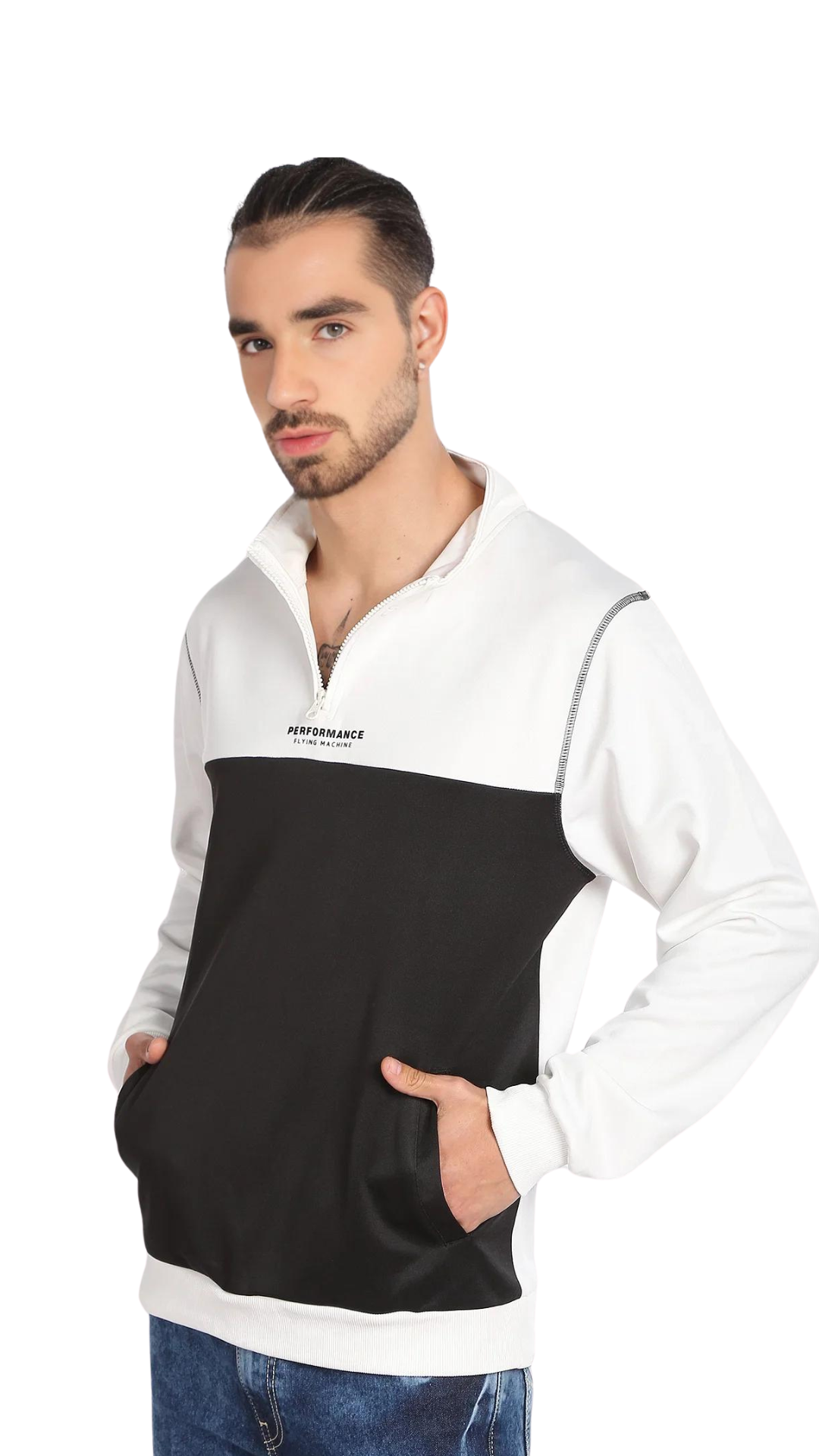 Flying Machine Half Zip Colour Block Sweatshirt - Main Image