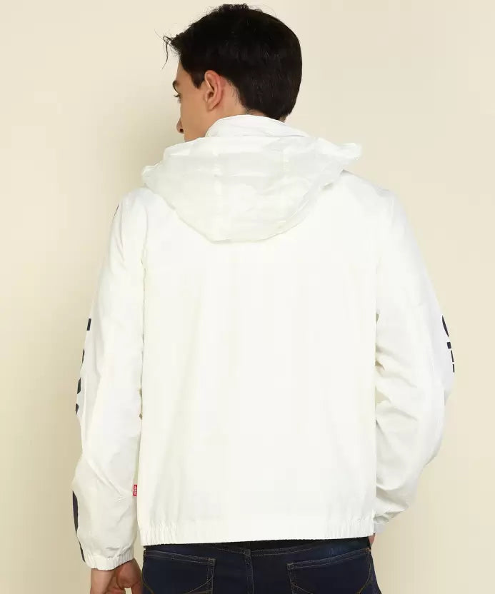 Levi's White Full Sleeves Printed Jacket- WindCheater