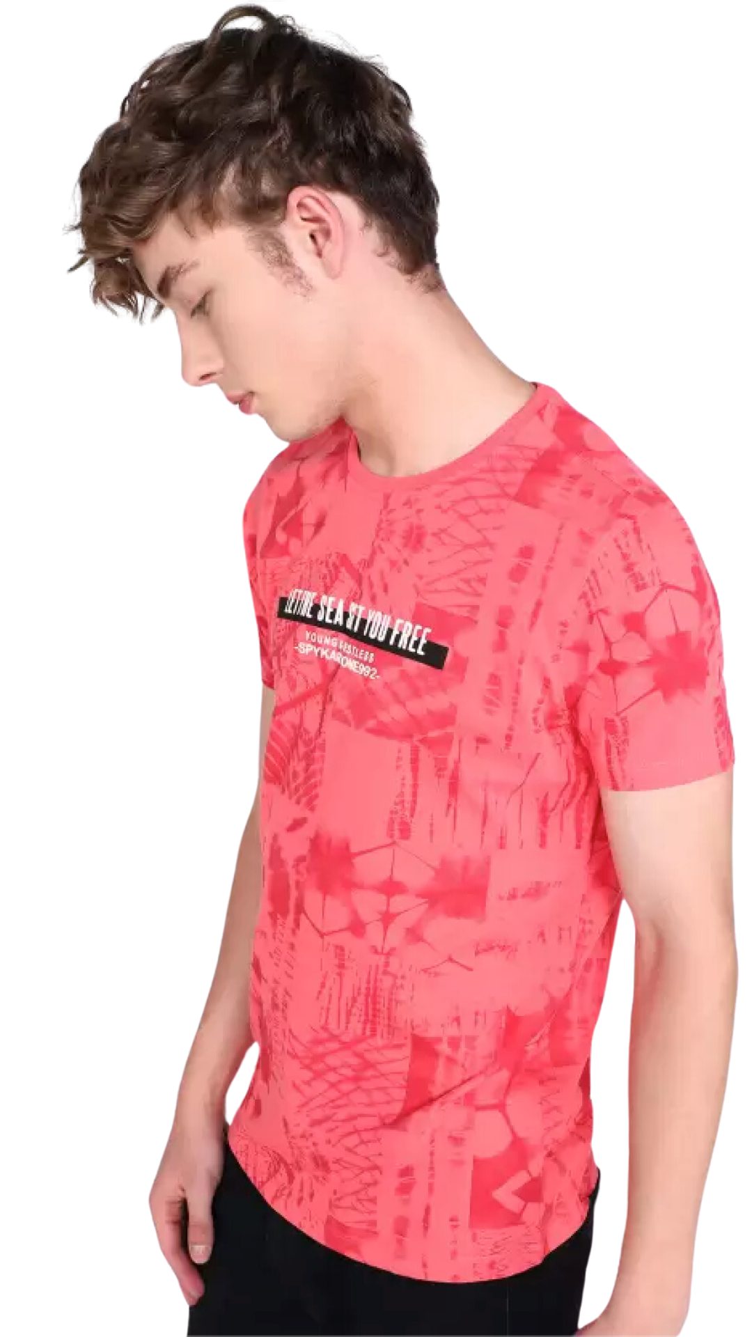 Spykar Men Printed Round Neck Cotton Blend Pink T-Shirt