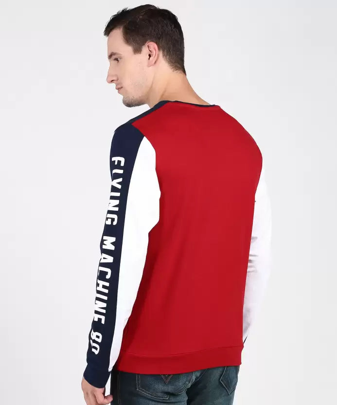 Flying Machine Red Colour Block Cotton Sweatshirt